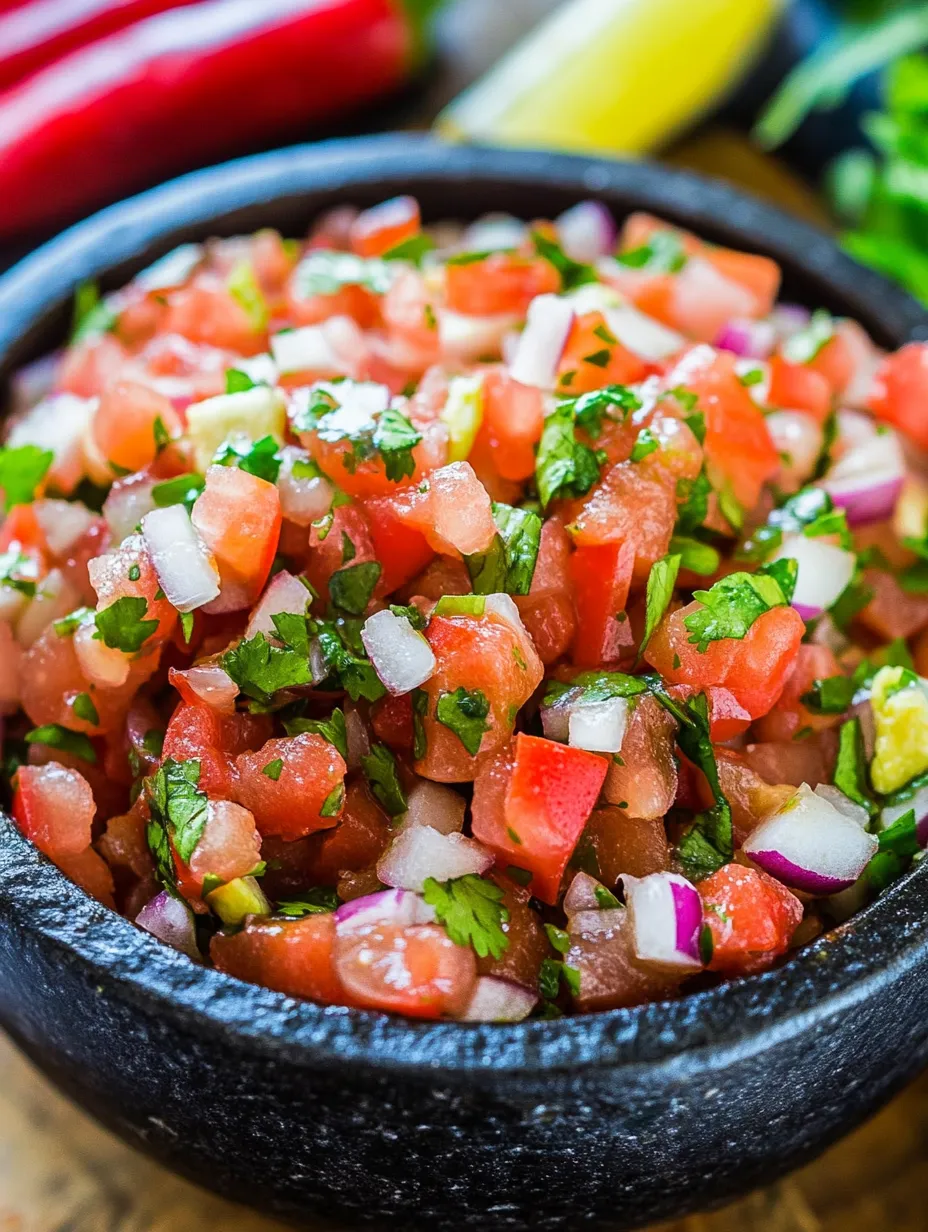 Un tazón de salsa con tomate, cebolla y cilantro.