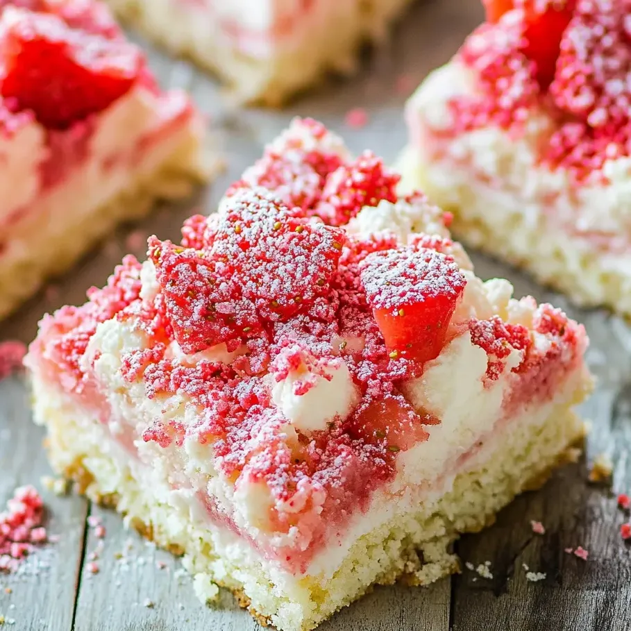 Una porción de pastel con frosting blanco y fresas encima.