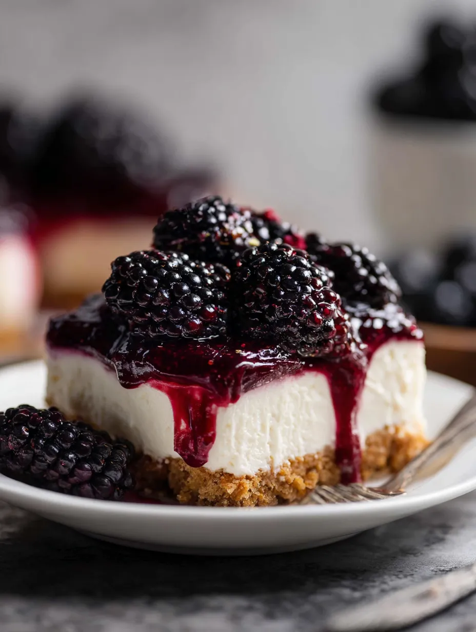 Rebanada de pastel con moras encima.