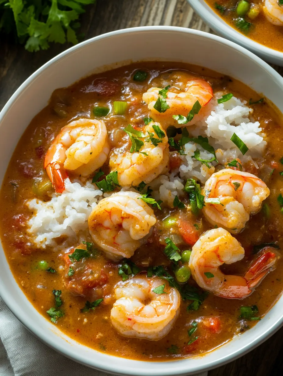 Un plato de camarones y arroz.