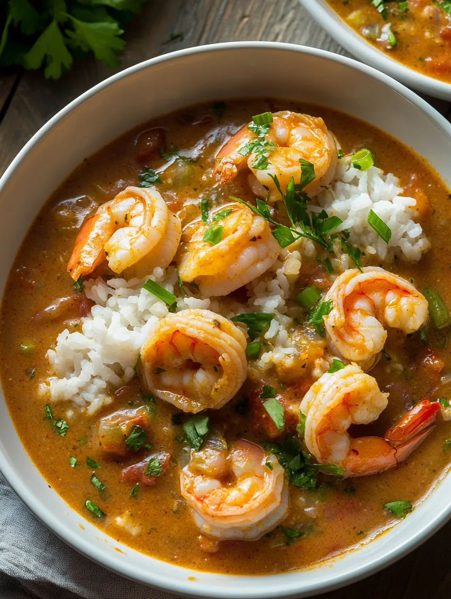 Un plato de camarones y arroz.