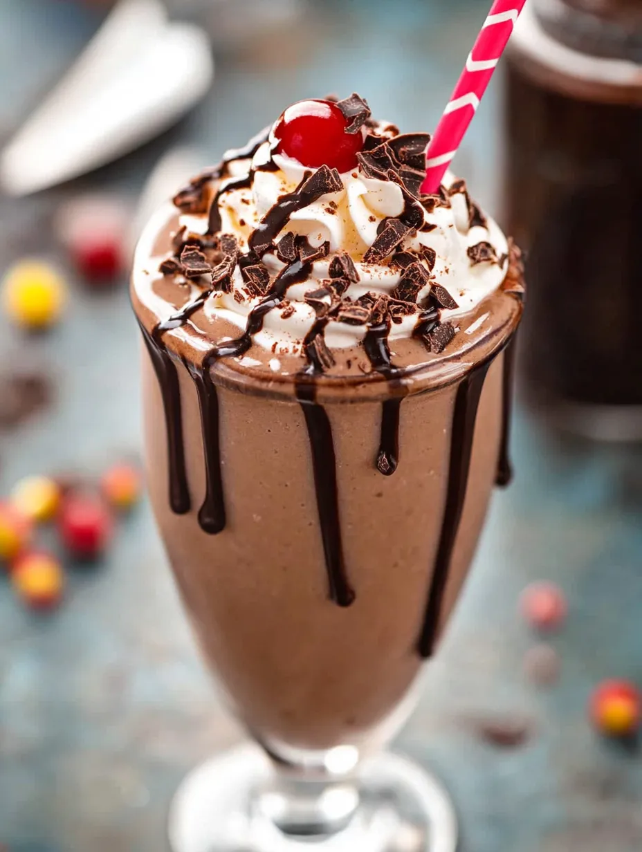 Un batido de chocolate con cereza arriba.