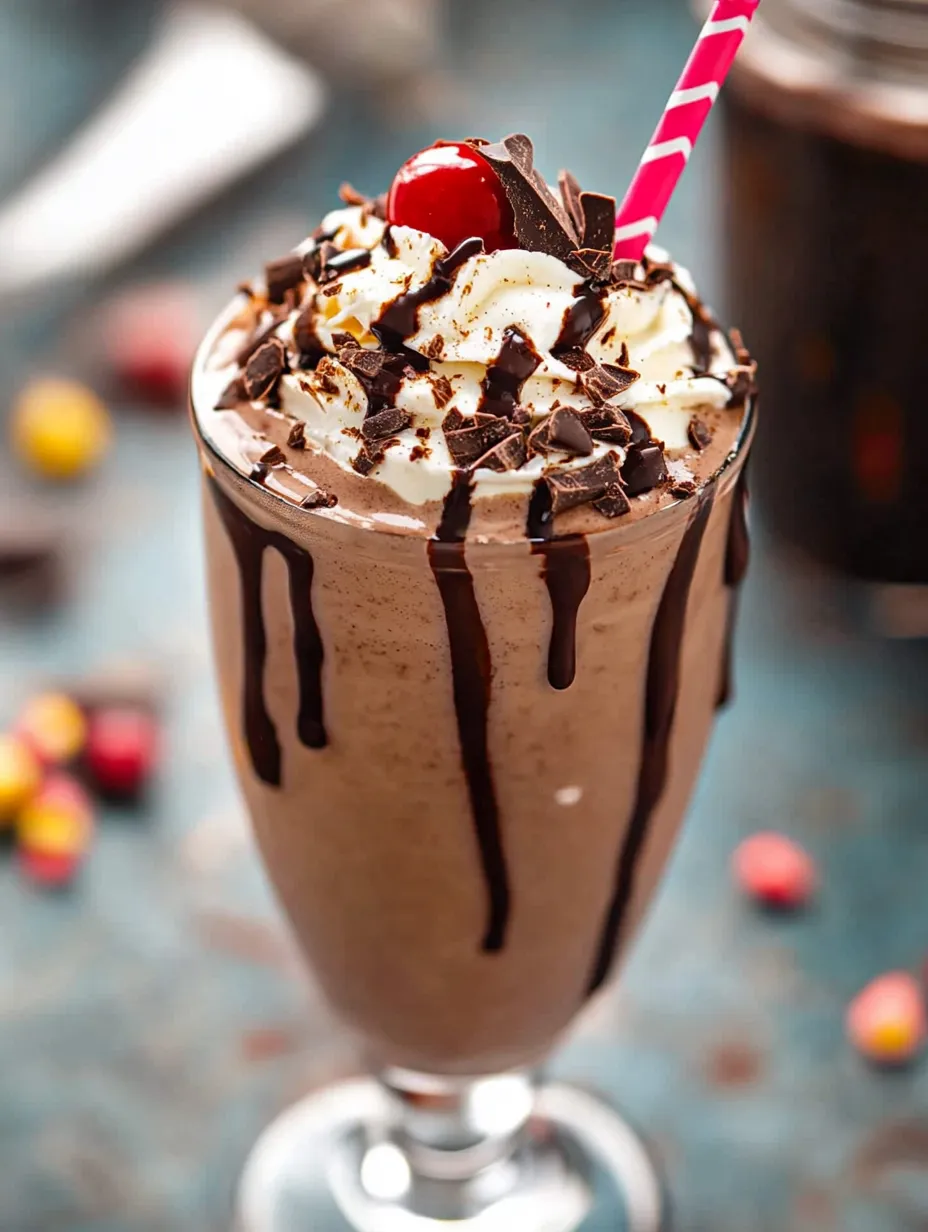 Un batido de chocolate con cereza arriba.