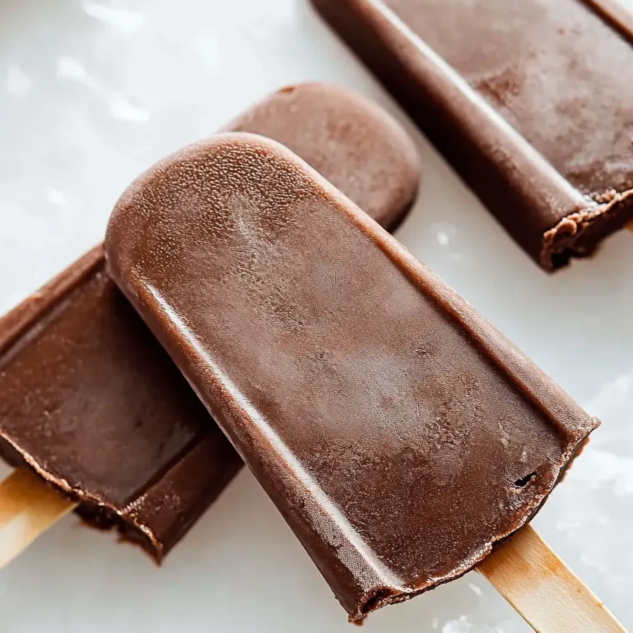 Barras de helado de chocolate en la mesa.