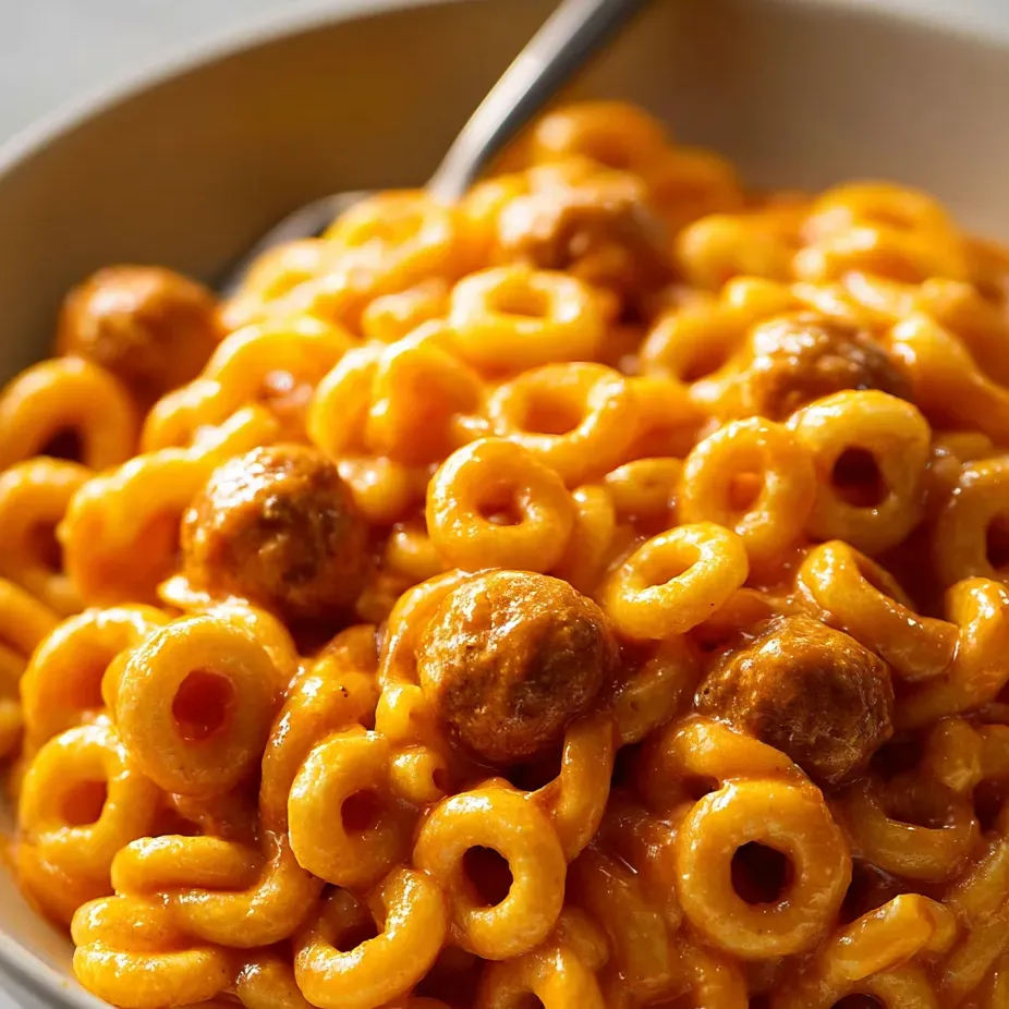 Un plato de macarrones con queso y una cuchara adentro.