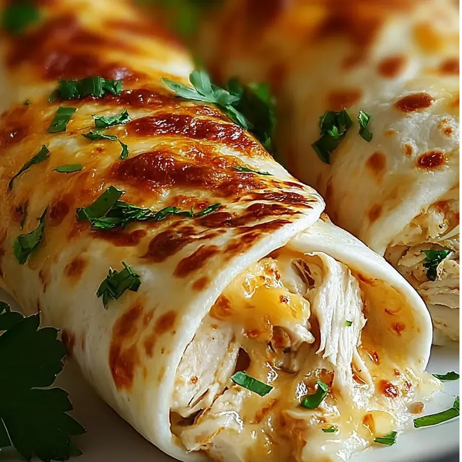 Un plato con un burrito y un wrap de pollo.