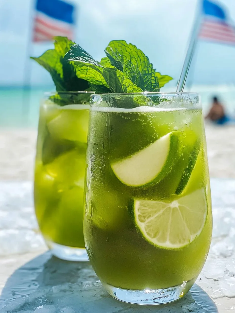 Dos vasos verdes con lima y menta.