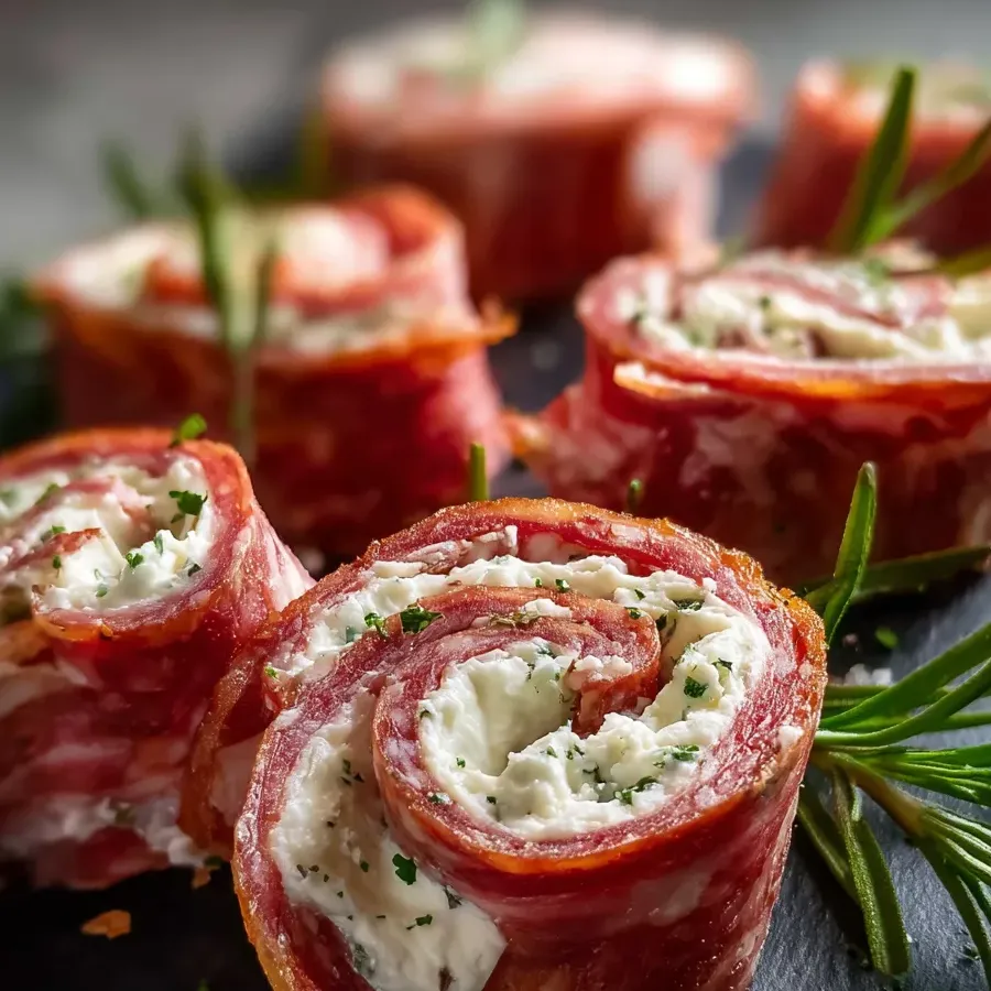 Un plato con rollitos de carne y queso.