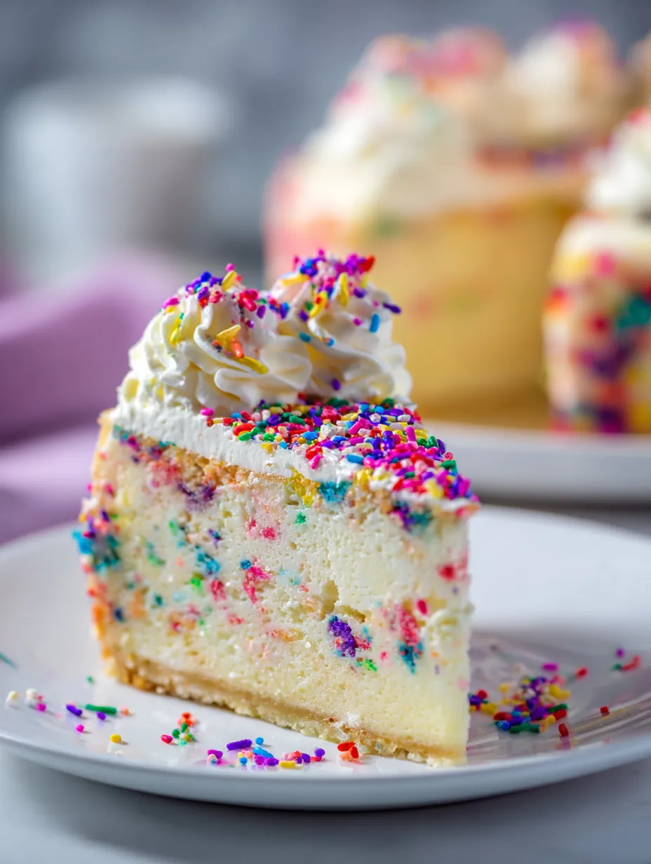 Un pedazo de pastel con chispas en un plato.