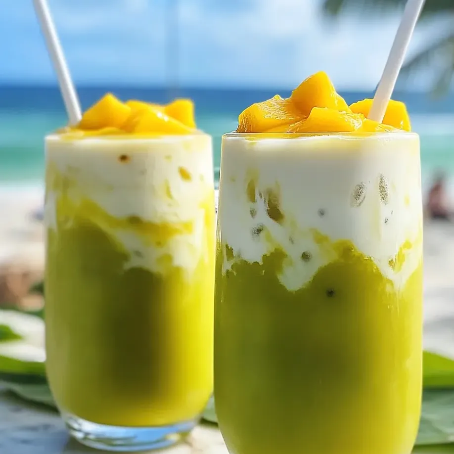 Dos vasos con batido verde.