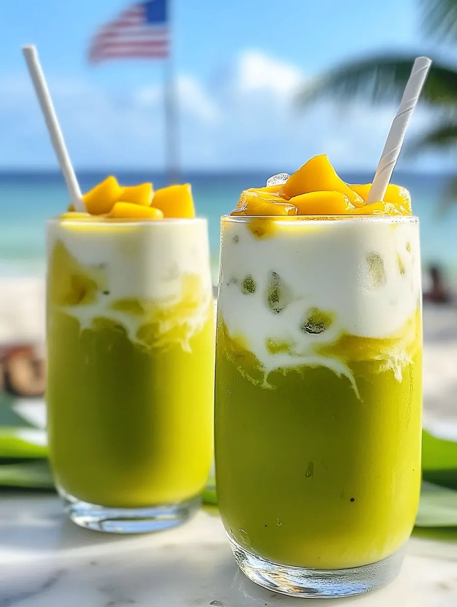 Dos vasos de smoothie verde.