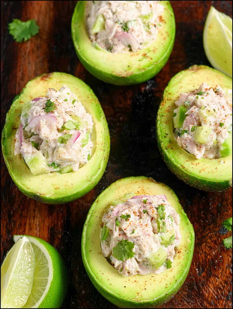 Un plato con 6 mitades de aguacate servidas.