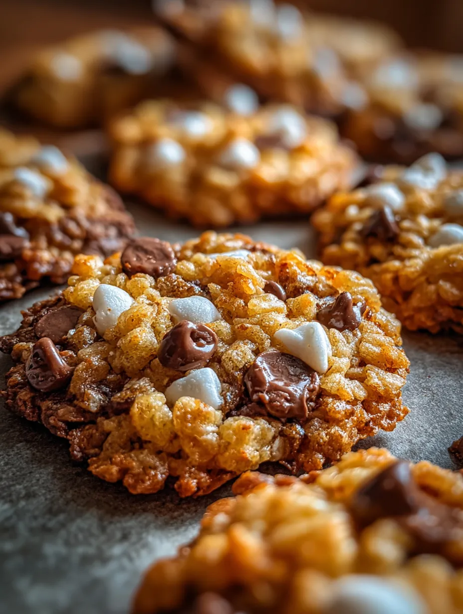 Un acercamiento de una galleta con chispas de chocolate y malvaviscos.