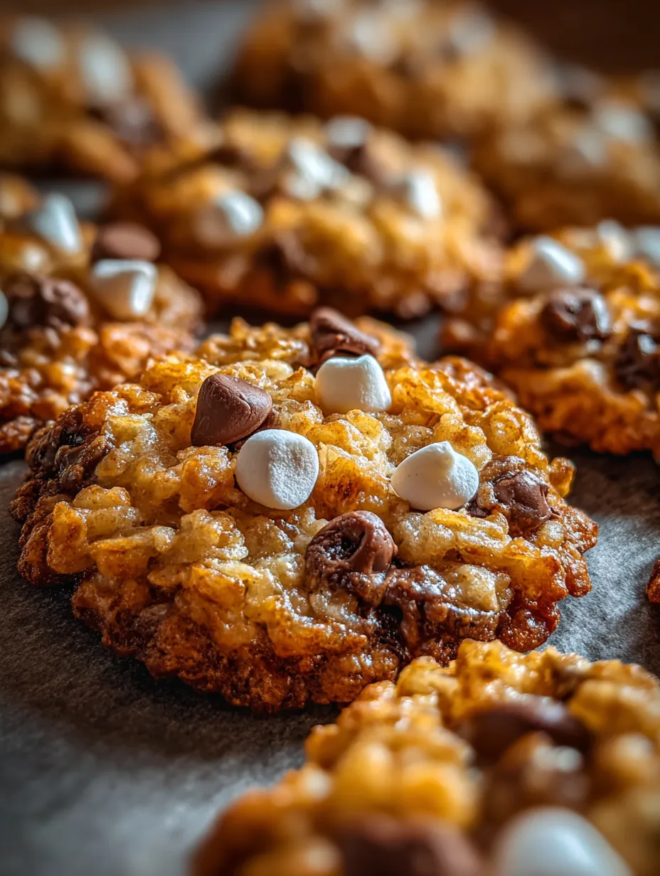 Un acercamiento de una galleta con malvaviscos y chispas de chocolate.