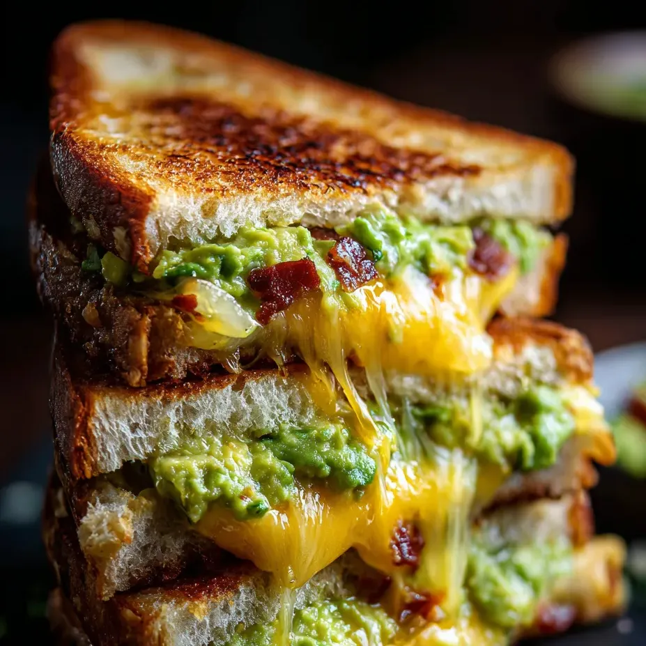 Un montón de sándwiches con aguacate y queso.