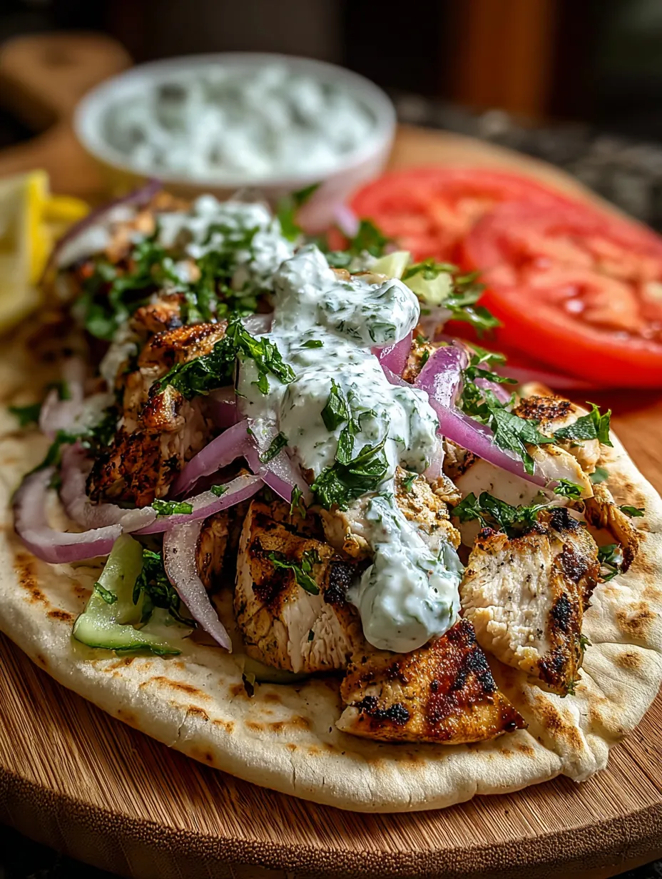 Un sándwich de pollo con cebolla y tomate.