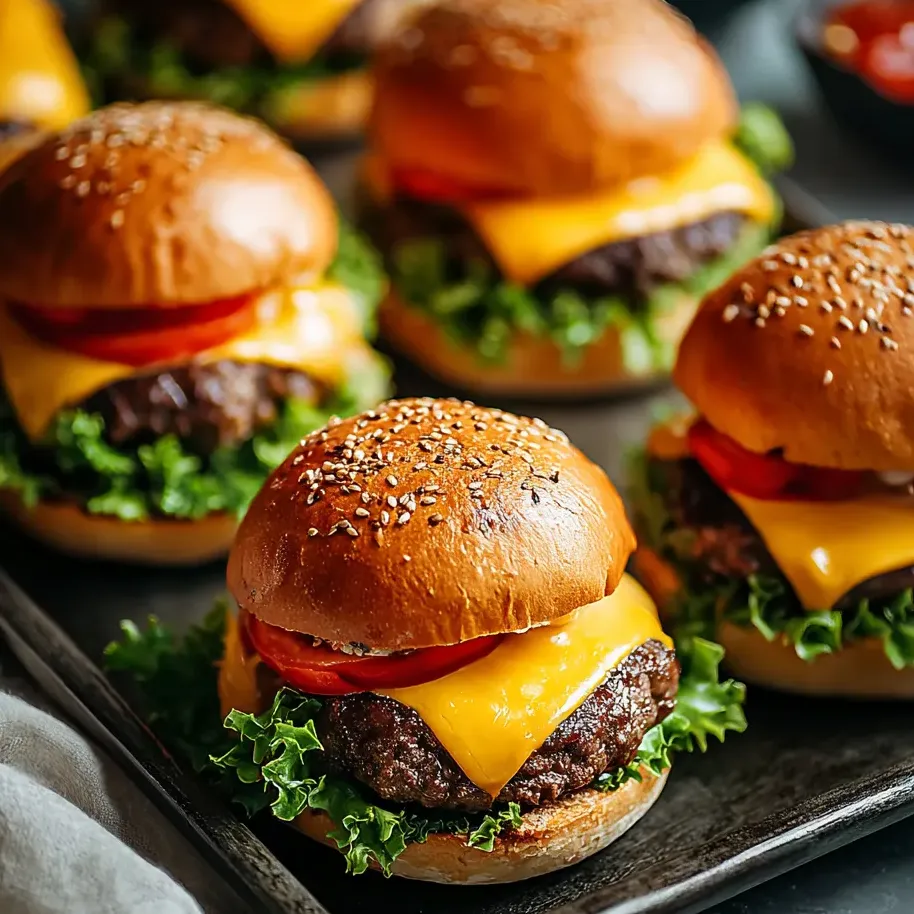 Una bandeja de mini hamburguesas con lechuga y tomate.