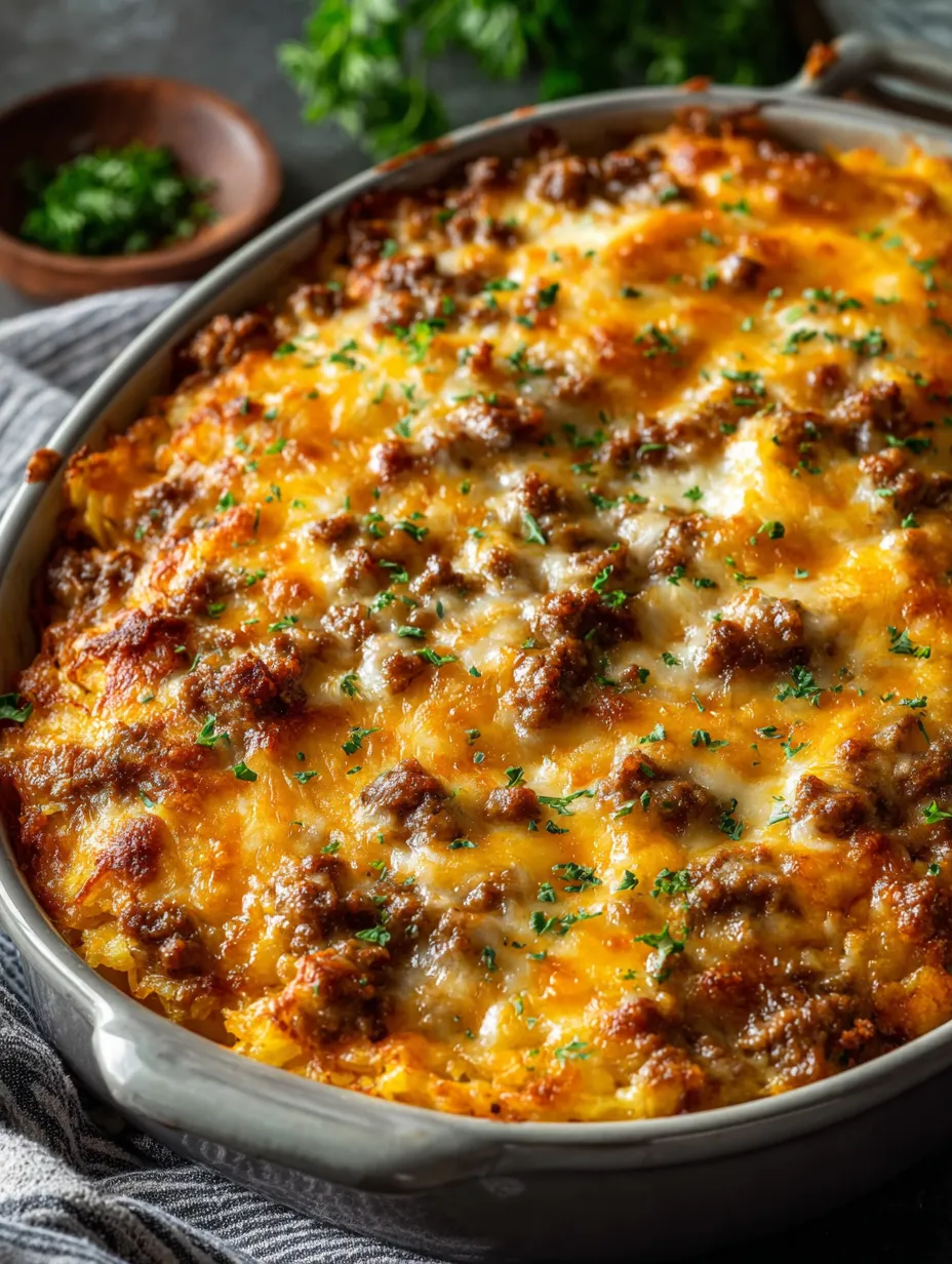 Una fuente con carne y queso gratinado.