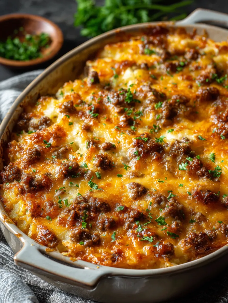 Una fuente con carne y queso gratinado.