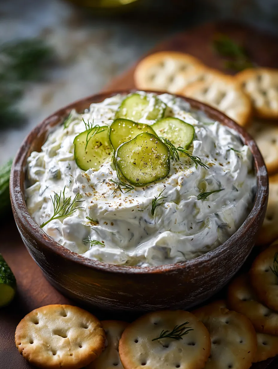 Un cuenco con dip de pepino y galletas saladas.