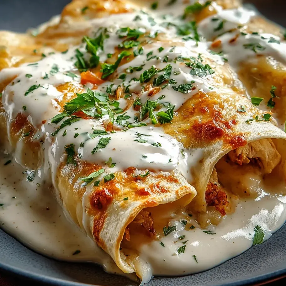 Un plato servido con salsa blanca.