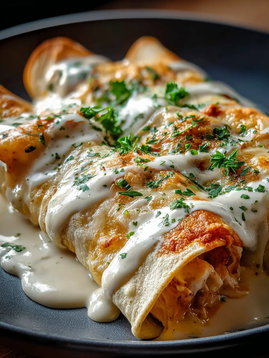 Un plato de comida con salsa blanca por encima.