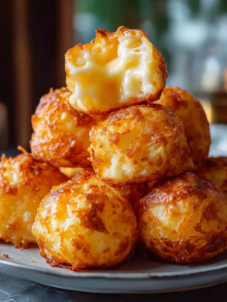 Una torre de bolitas de queso en un plato.