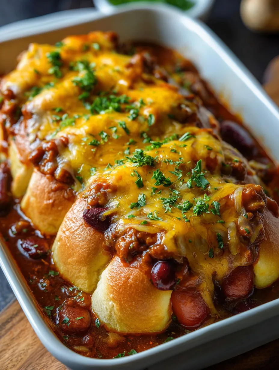 Un bol blanco con un chili cheese dog adentro.