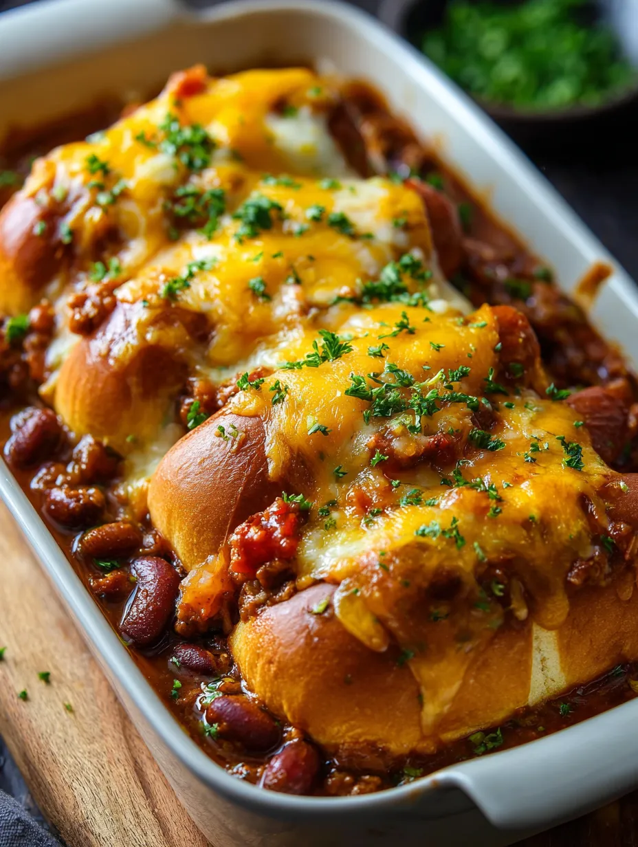 Un plato blanco con un chili dog encima.