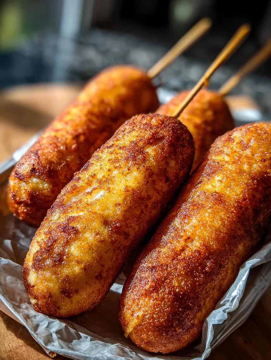 Tres corn dogs en un plato.