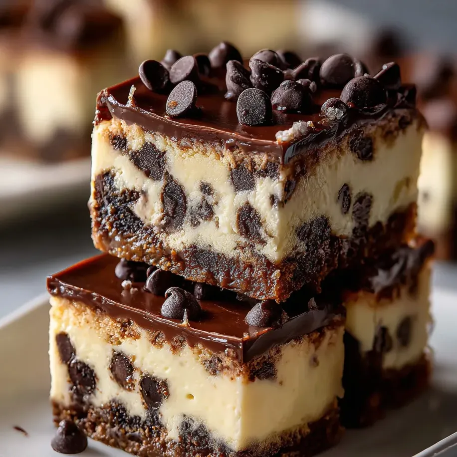 Porción de pastel de chocolate y queso con chips de chocolate.