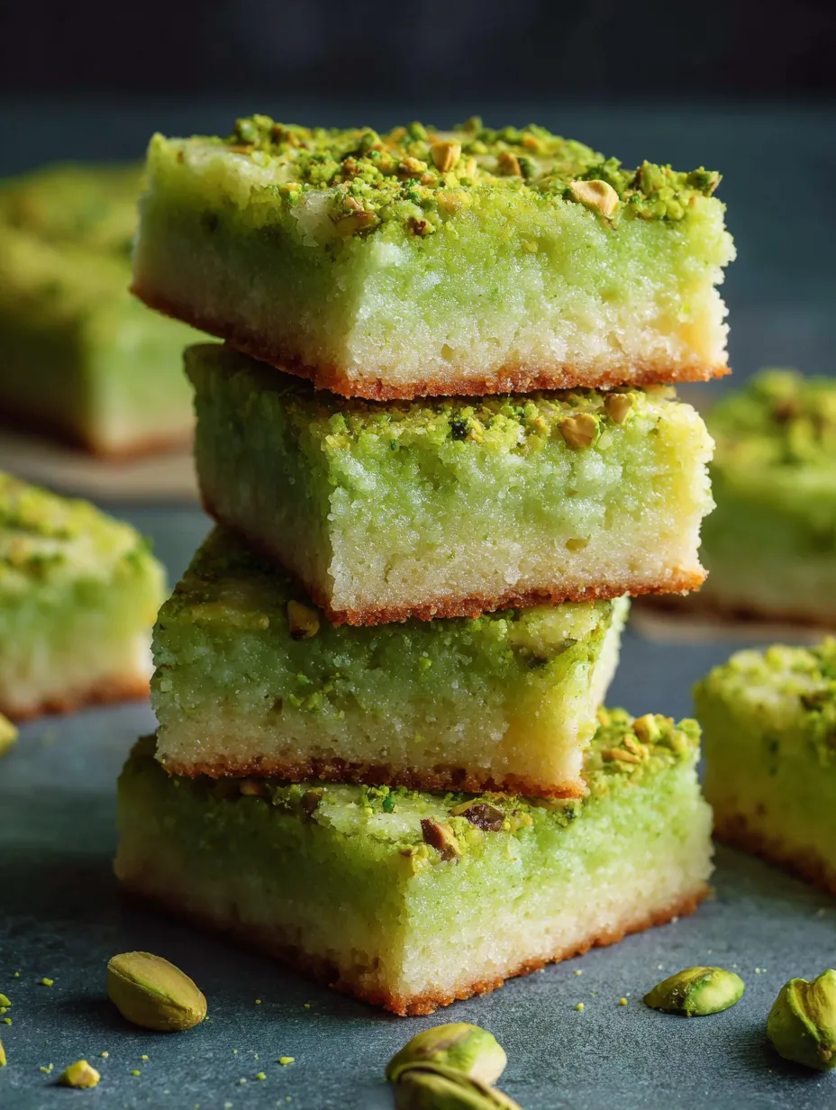 Unos cuadritos verdes apilados con nueces por encima.