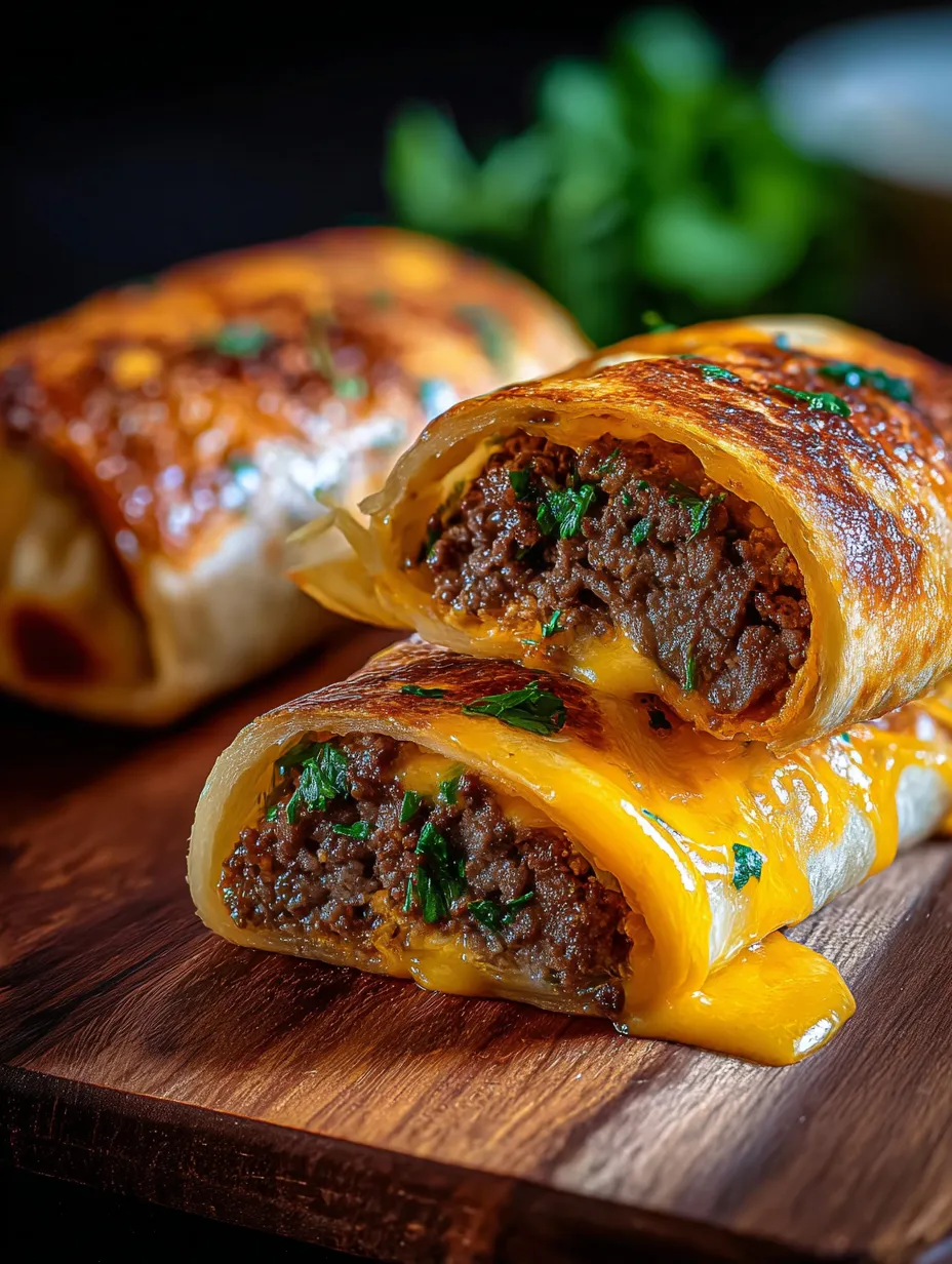 Un burrito con carne y queso sobre una mesa de madera.
