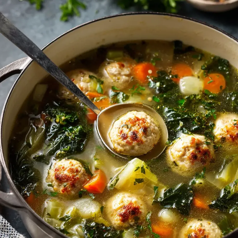 Un plato hondo con albóndigas y verduras.