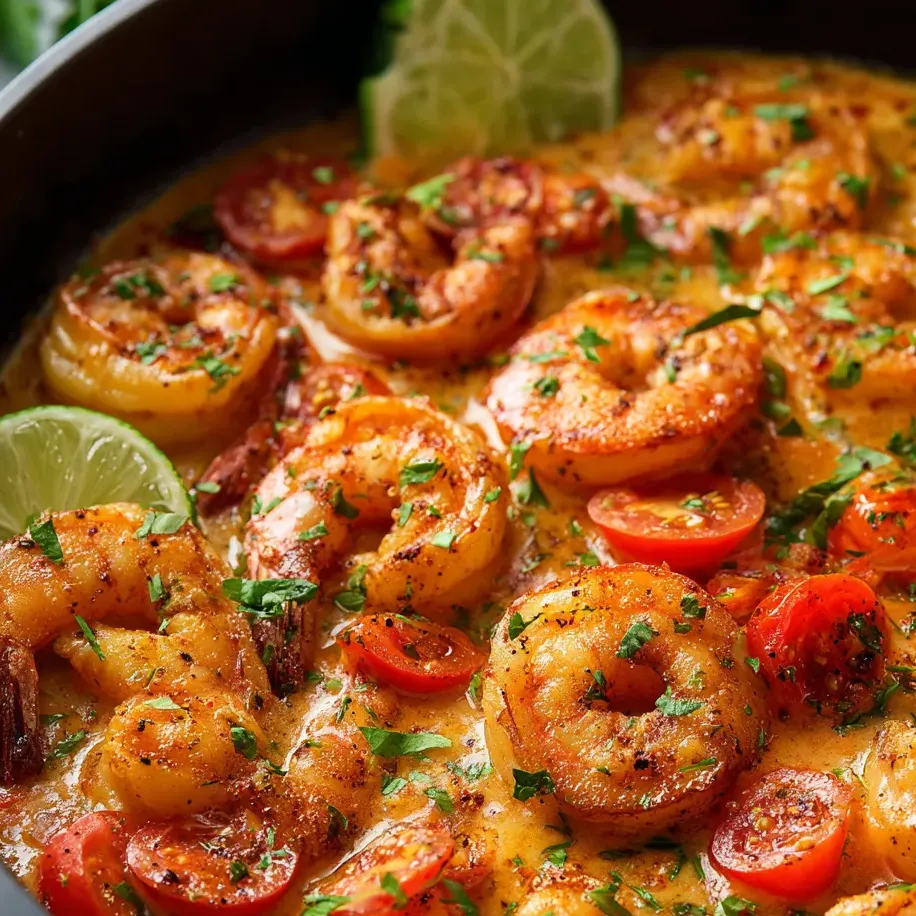 Un bol con gambas y tomates.