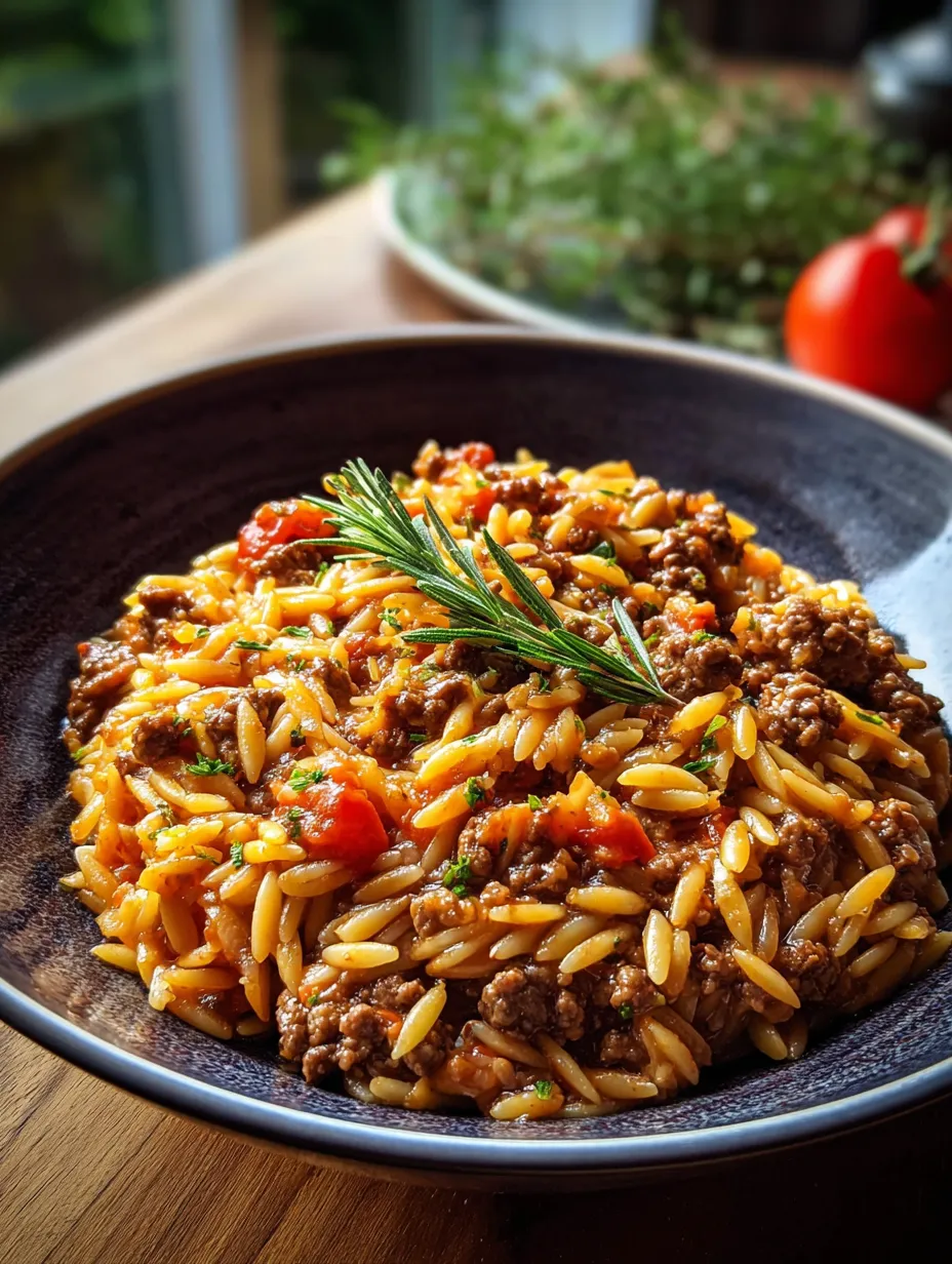 Un plato hondo con pasta, carne y tomates.