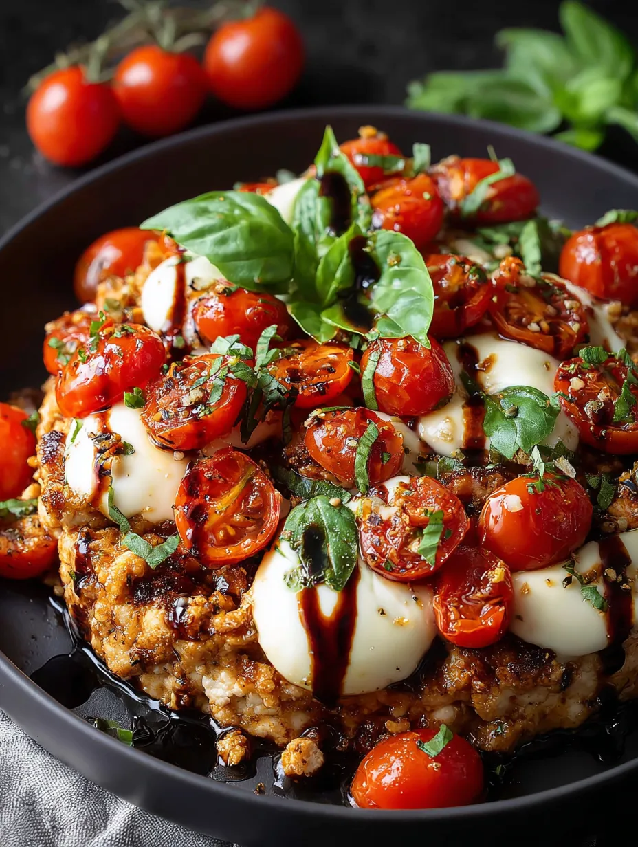 Un plato con tomate y queso.