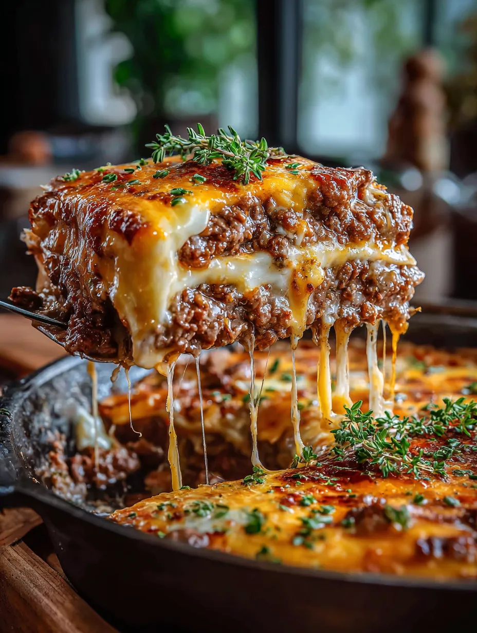 Un vistazo de cerca a un plato de carne con queso fundido bien rico.