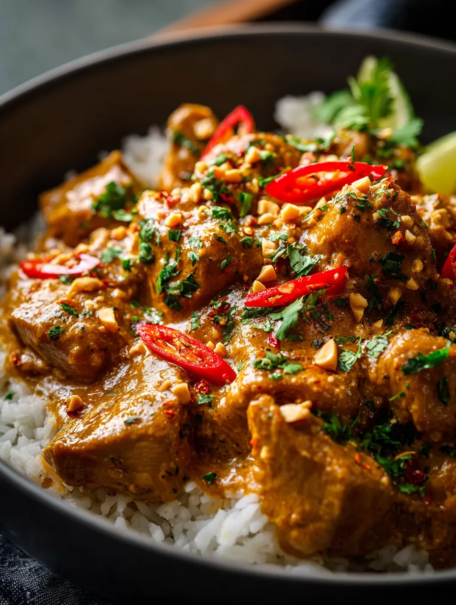 Un plato con arroz y pollo en salsa servidos juntos.