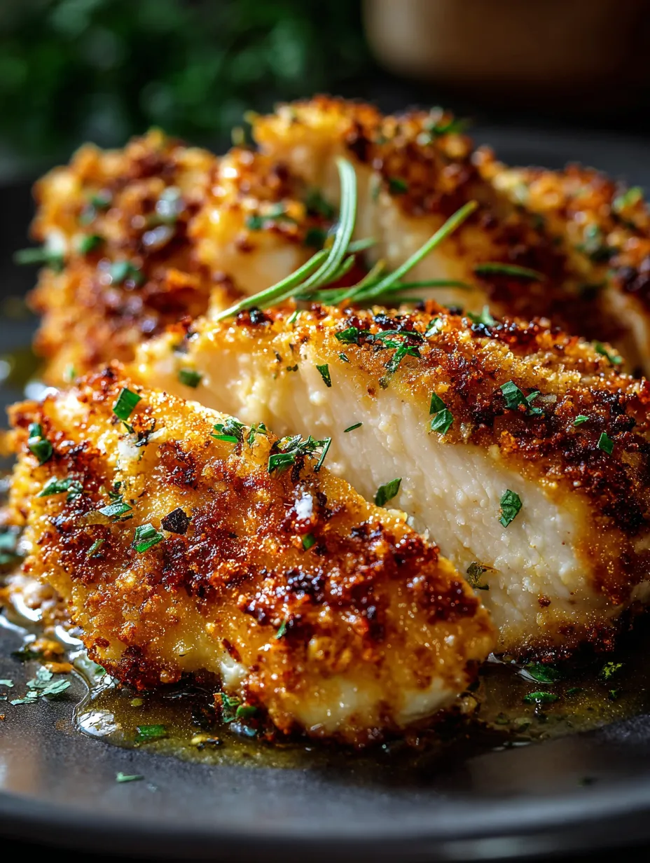 Un trozo de pollo con hierbas encima.