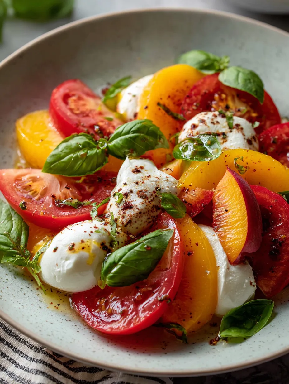 Un bol con tomates, queso y albahaca.