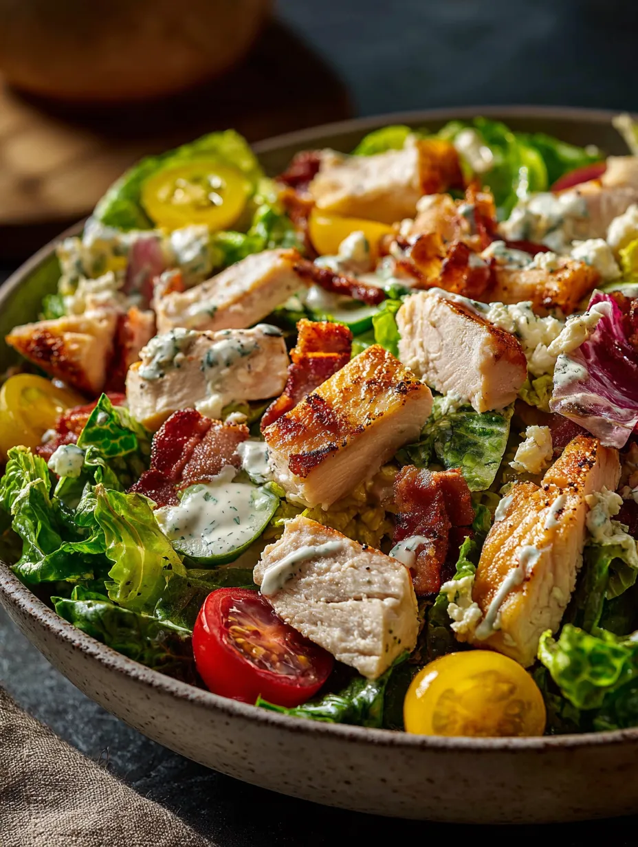 Un bol con ensalada de pollo, tomates y lechuga.