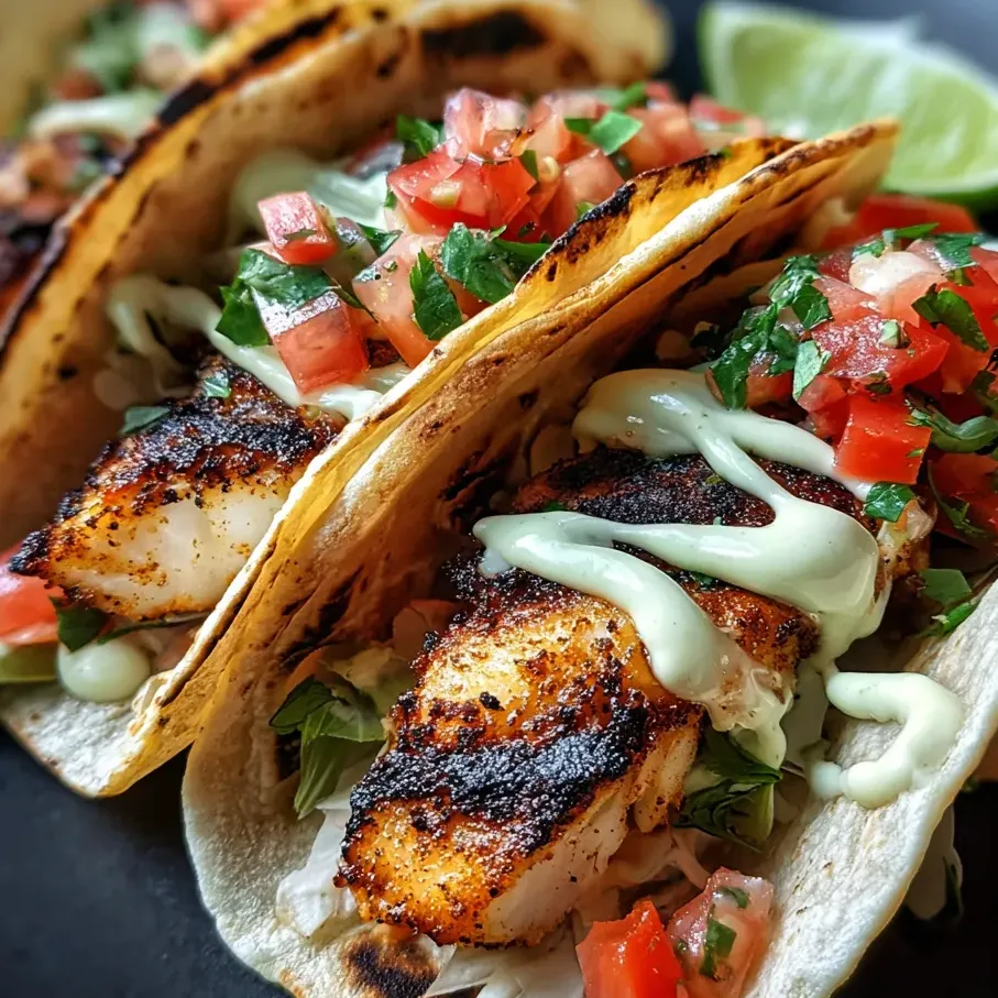 Un taco con pescado y tomate.