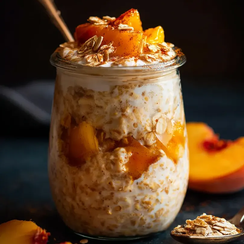 Frasco de granola con duraznos