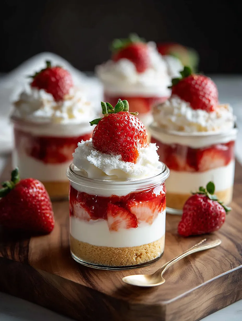 Un postre con fresas y crema batida.
