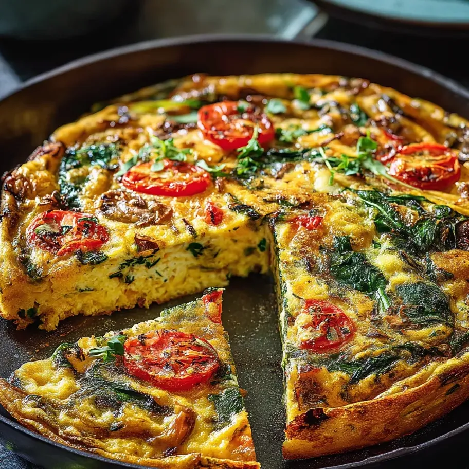 Tarta salada con tomate y espinaca.