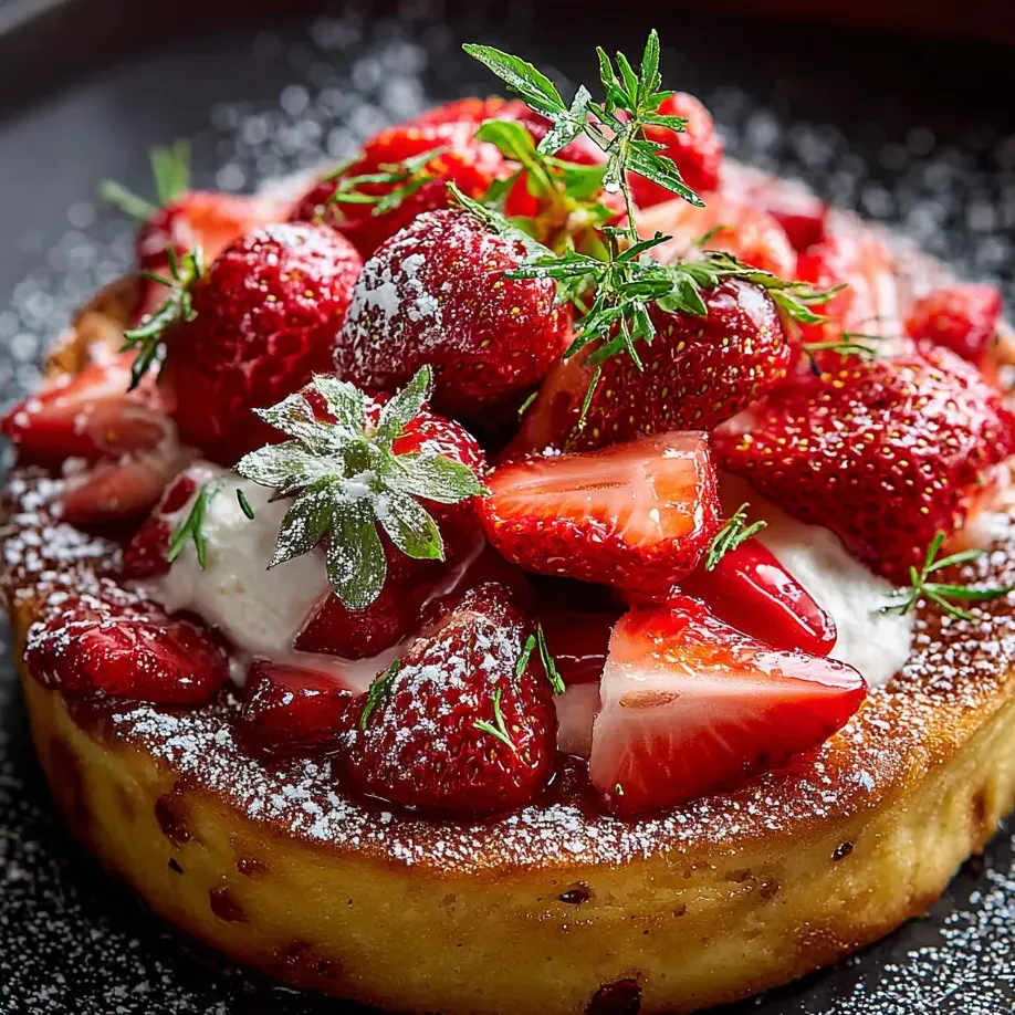 Un pastel con fresas y nata montada arriba.