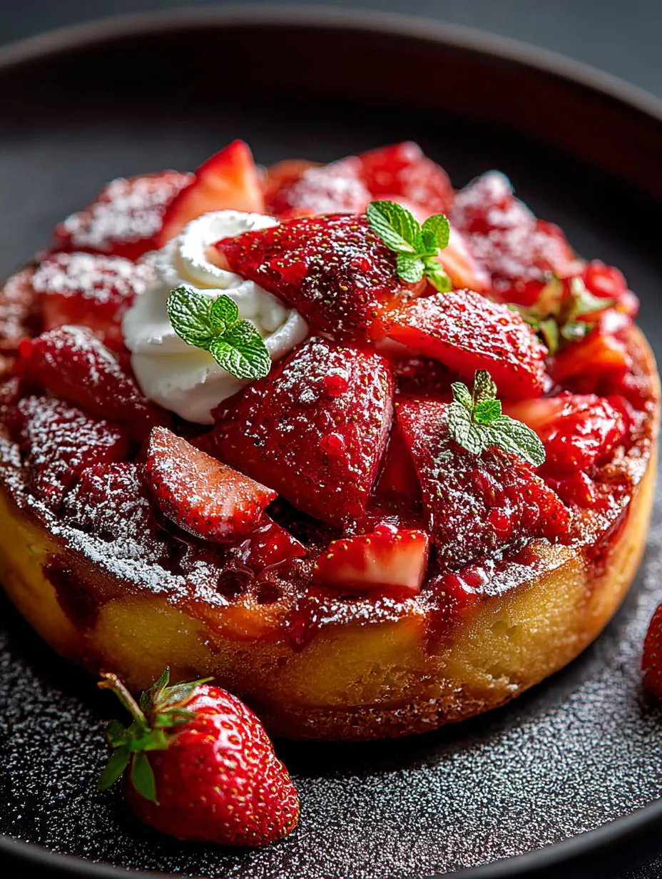 Pastelito de fresa con crema batida y más fresas encima.