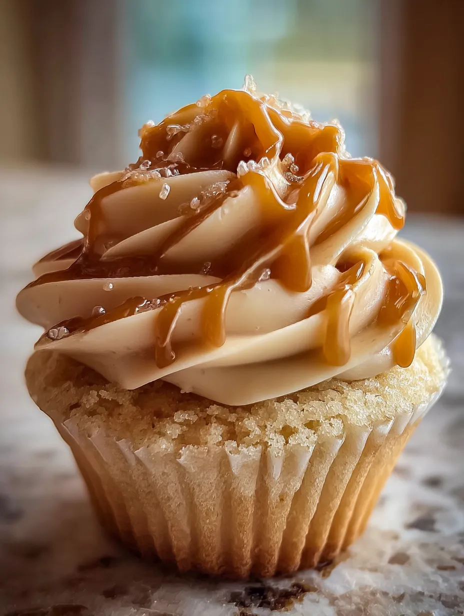 Un cupcake decorado con betún de caramelo.