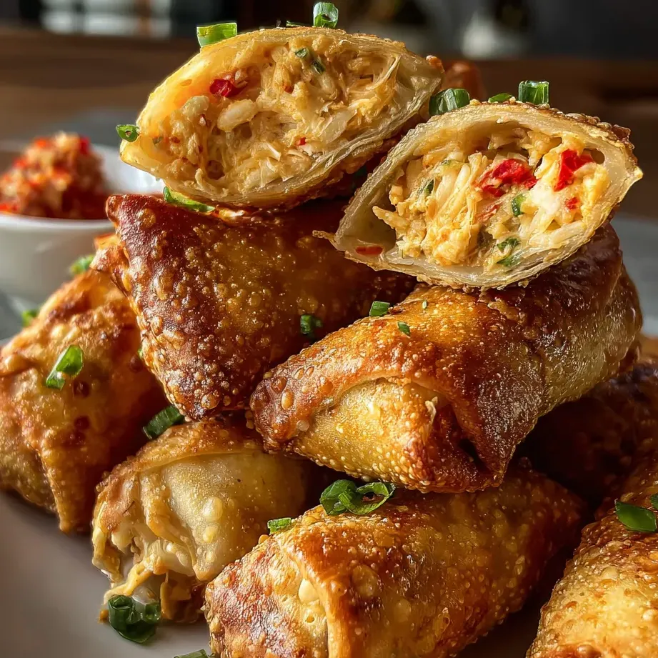 Unos rollitos apilados sobre un plato.